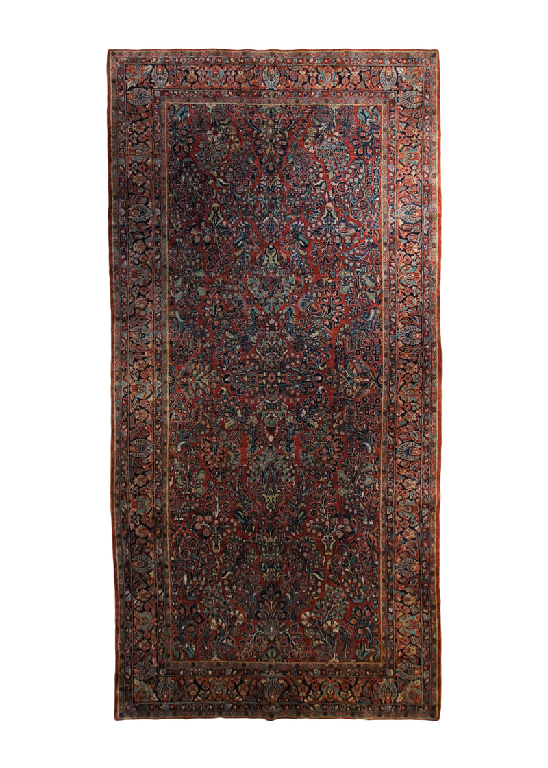 Persian Rug Sarouk Handmade Runner Traditional Antique 5'10"x12'0" (6x12) Red Blue Floral Design #A33791
