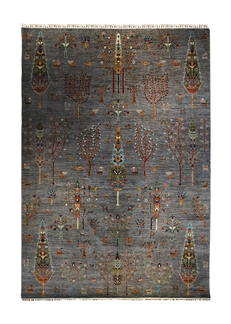 Oriental Rug Pakistani Handmade Area Transitional Tribal 8'3"x11'8" (8x12) Gray Maktab Sultani Tree of Life Animals Design #A33823