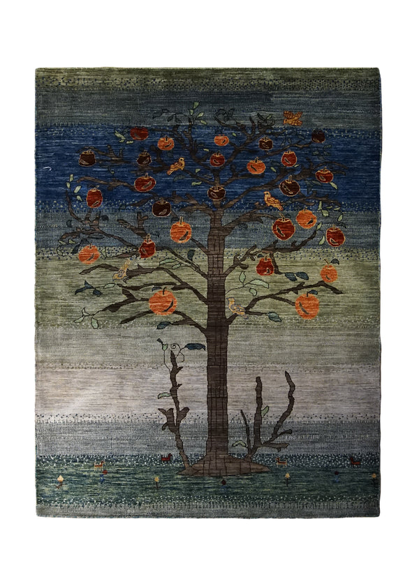 Oriental Rug Pakistani Handmade Area Transitional 5'1"x7'0" (5x7) Whites/Beige Blue Gabbeh Tree of Life Animals Design #A33828