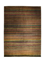 Oriental Rug Pakistani Handmade Area Transitional 9'10"x13'7" (10x14) Multi-color Green Gabbeh Stripes Design #A33832
