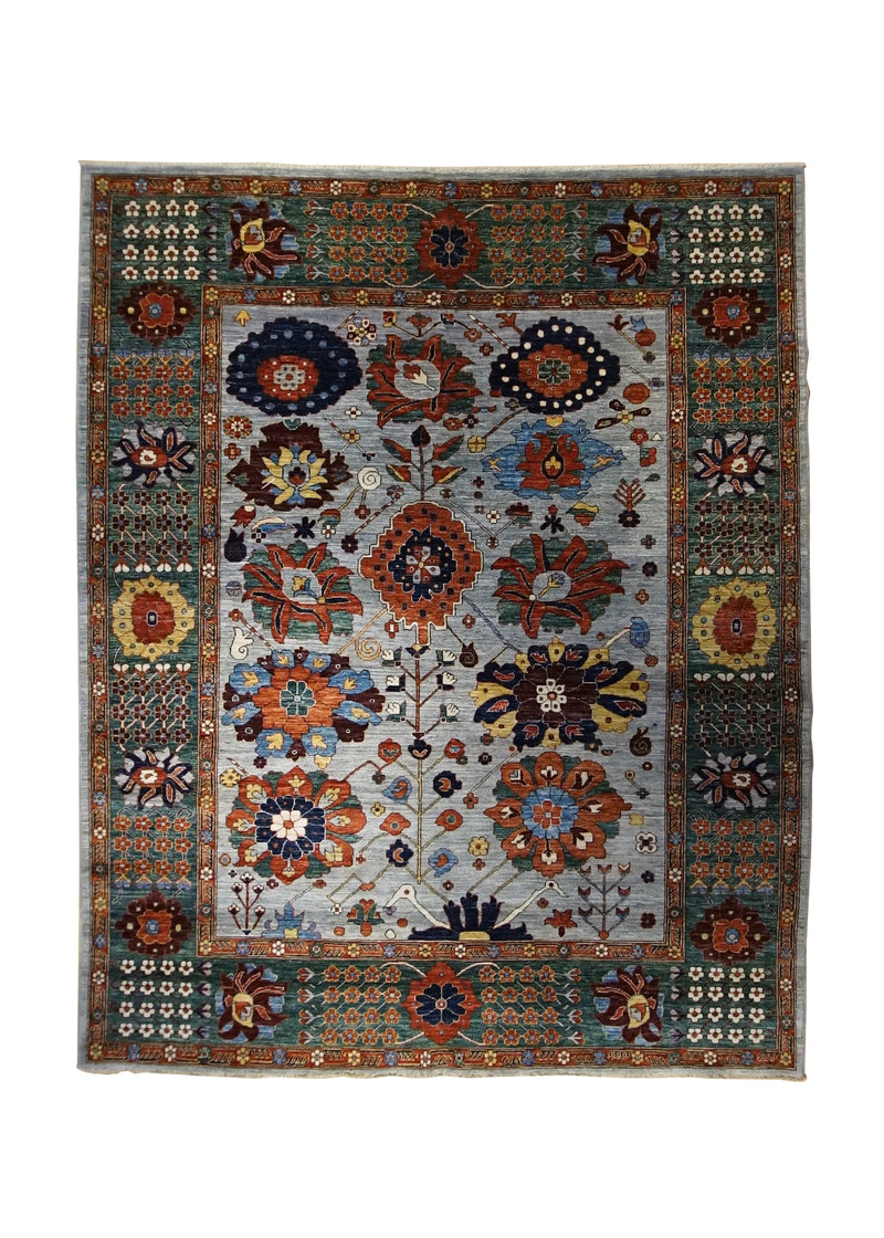 Oriental Rug Pakistani Handmade Area Transitional Tribal 8'2"x10'1" (8x10) Gray Green Blue Ariana Floral Serapi Design #A33838