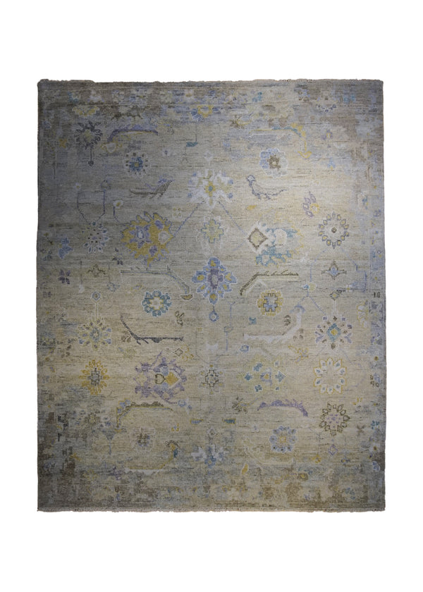 Oriental Rug Indian Handmade Area Transitional Neutral 8'1"x9'11" (8x10) Whites/Beige Blue Yellow/Gold Floral Oushak Design #A33857