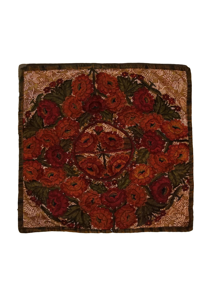 Persian Rug Handmade Pillow Traditional 1'6"x1'6" (2x2) Red Orange Green Suzani Floral Design #A33918