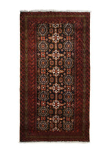 A33919 Persian Rug Baloch Handmade Area Tribal 3'6'' x 6'4'' -4x6- Black Red Geometric Design