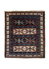 Persian Rug Yalameh Handmade Square Tribal 4'6"x5'0" (5x5) Blue Whites/Beige Orange Geometric Design #A33932