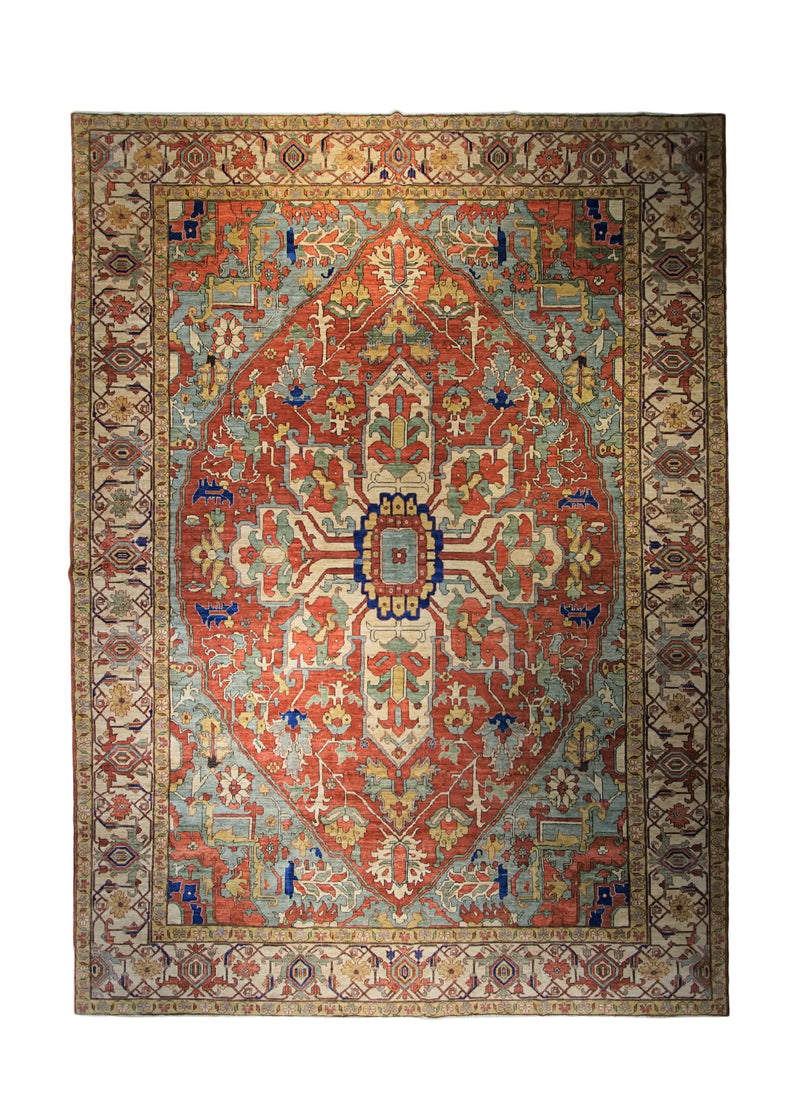 Oriental Rug Pakistani Handmade Area Transitional Tribal 10'5"x14'1" (10x14) Red Serapi Floral Design #A33938