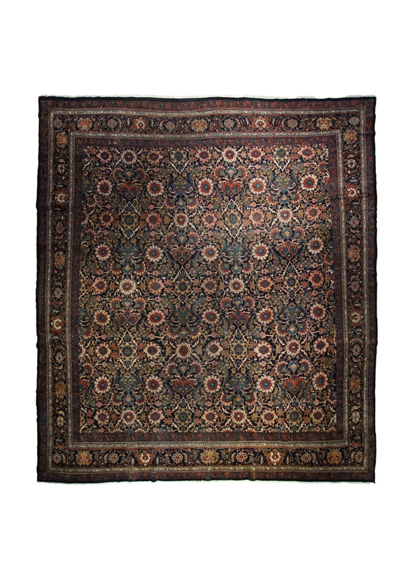 Persian Rug Senneh Handmade Square Traditional Antique 11'8"x12'4" (12x12) Blue Floral Design #A33978
