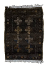 A34010 Oriental Rug Turkish Handmade Area Tribal 1'9'' x 2'4'' -2x2- Brown Blue Geometric Design