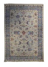 Oriental Rug Indian Handmade Area Transitional 5'11"x8'11" (6x9) Yellow/Gold Blue Floral Oushak Design #A34037