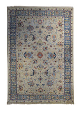 A34037 Oriental Rug Indian Handmade Area Transitional 5'11'' x 8'11'' -6x9- Yellow Gold Blue Floral Oushak Design