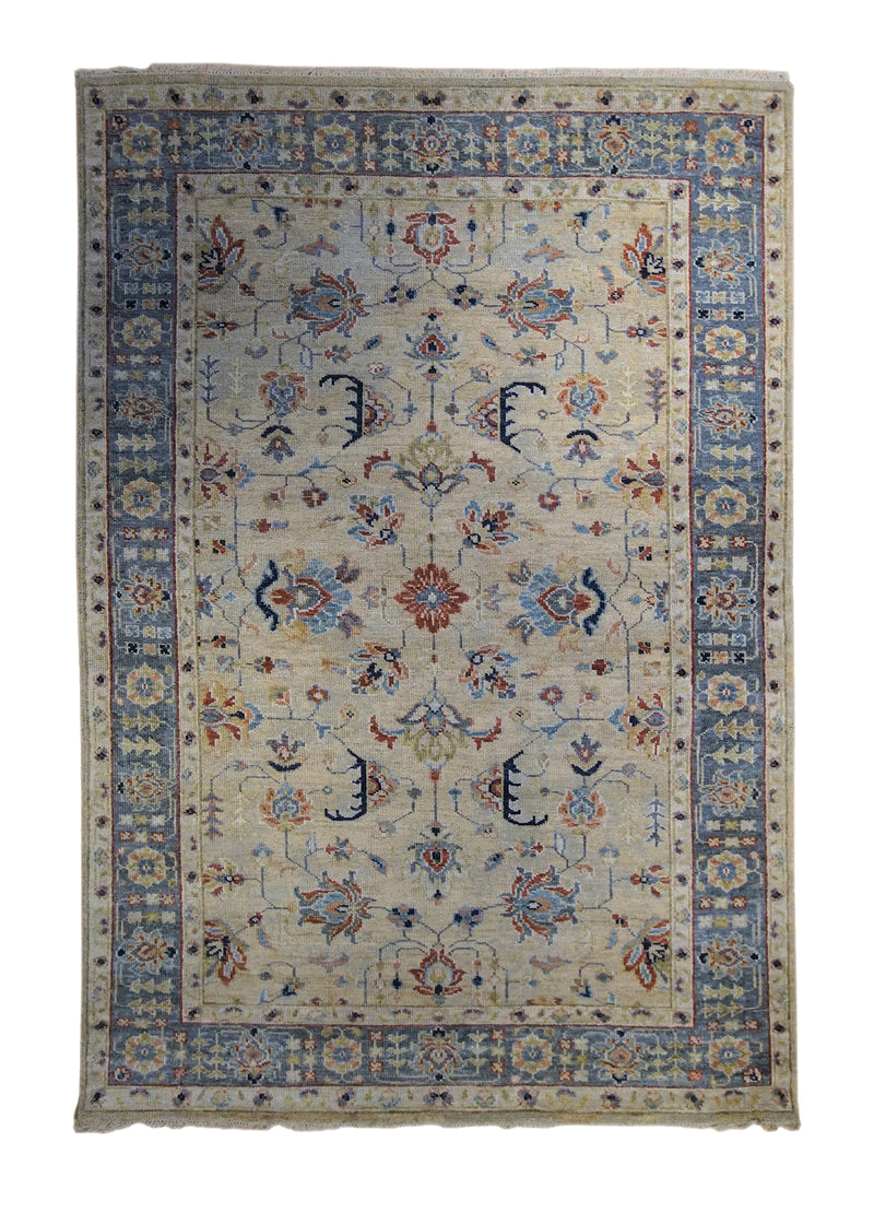 A34037 Oriental Rug Indian Handmade Area Transitional 5'11'' x 8'11'' -6x9- Yellow Gold Blue Floral Oushak Design