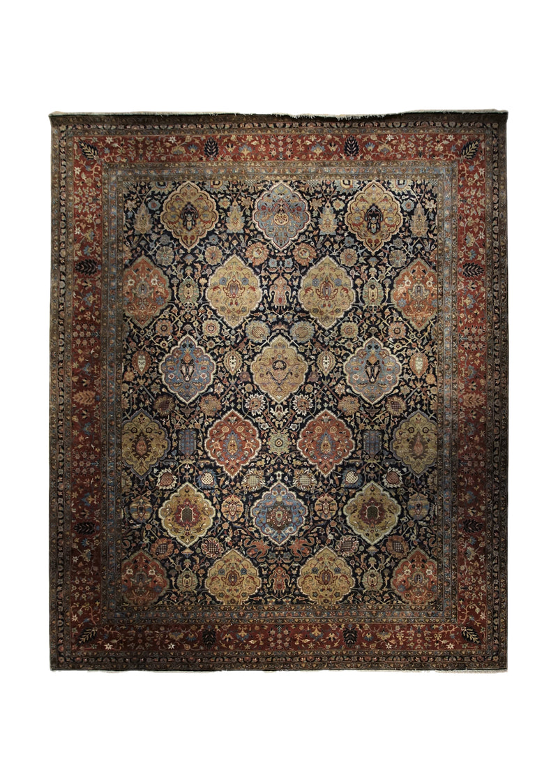 Oriental Rug Indian Handmade Area Traditional 12'0"x14'8" (12x15) Blue Red Floral Design #A34054