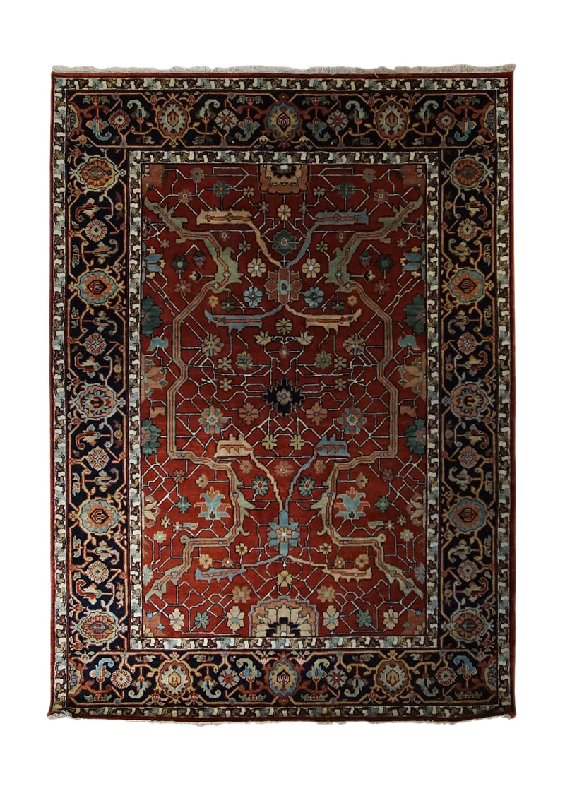 Oriental Rug Indian Handmade Area Transitional 5'0"x7'2" (5x7) Red Floral Design #A34056
