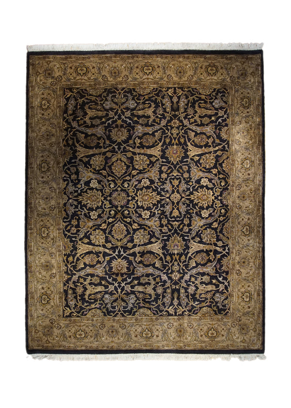 Oriental Rug Indian Handmade Area Transitional 9'1"x11'8" (9x12) Black Yellow/Gold Tea Washed Floral Design #A34071