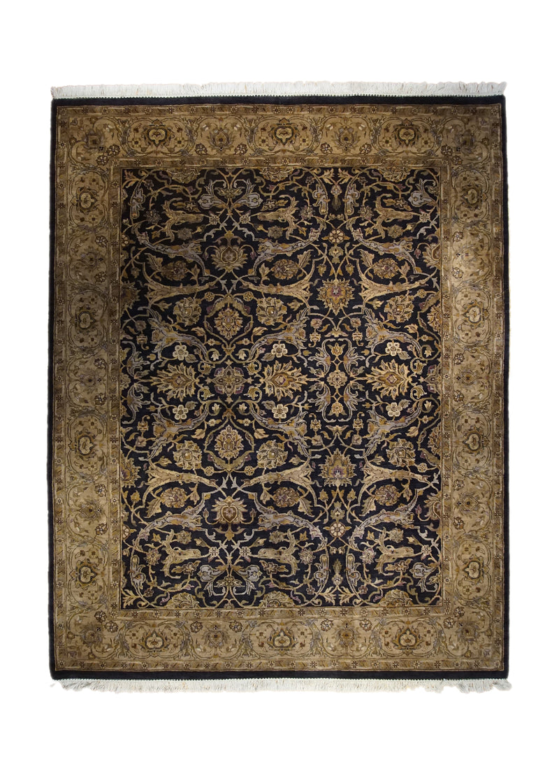 Oriental Rug Indian Handmade Area Transitional 9'1"x11'8" (9x12) Black Yellow/Gold Tea Washed Floral Design #A34071