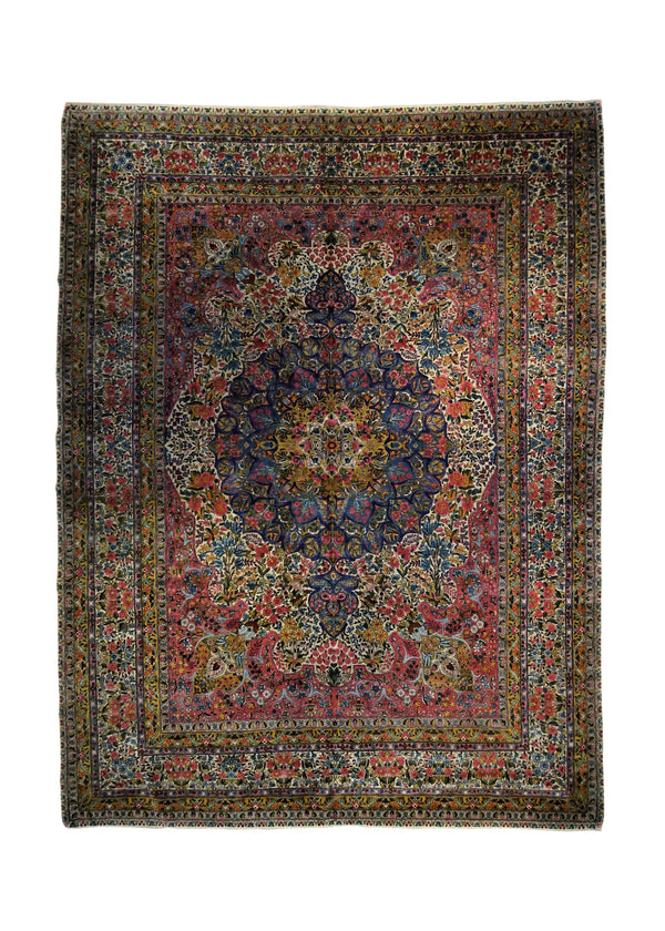 Persian Rug Lavar Kerman Handmade Area Traditional Antique 8'9"x11'7" (9x12) Pink Purple Floral Design #A34080