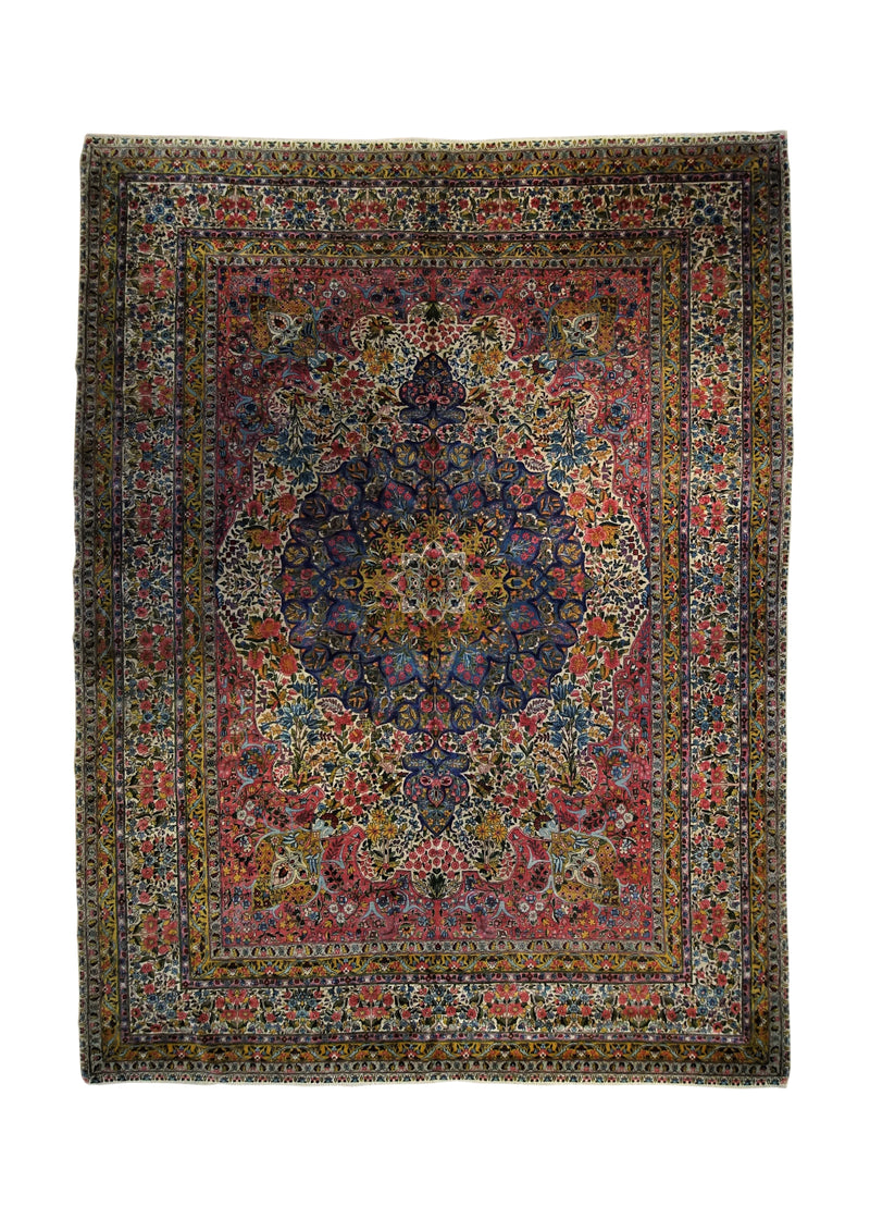 Persian Rug Lavar Kerman Handmade Area Traditional Antique 8'9"x11'7" (9x12) Pink Purple Floral Design #A34080
