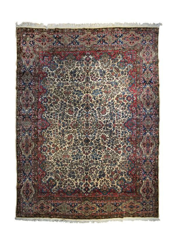 Persian Rug Lavar Kerman Handmade Area Traditional Antique 8'6"x11'10" (9x12) Whites/Beige Pink Floral Design #A34081