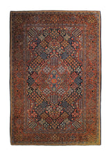 Persian Rug Kashan Handmade Area Traditional Antique 4'3"x6'8" (4x7) Blue Red Whites/Beige Floral Design #A34082
