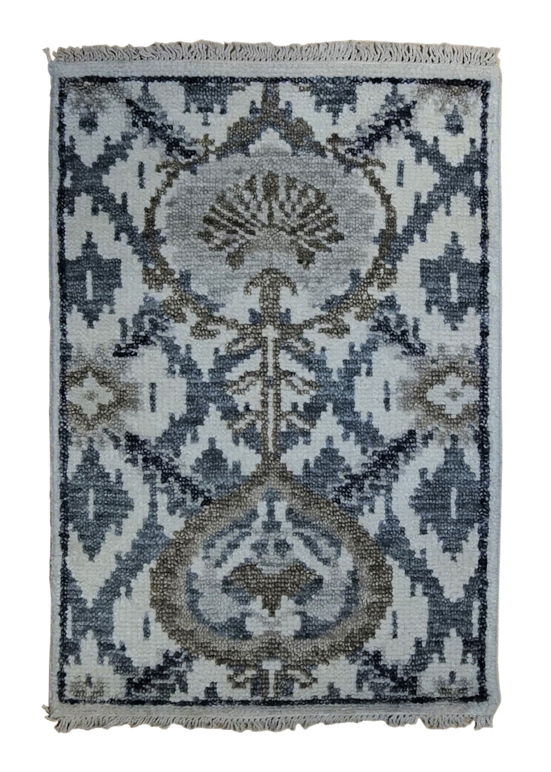 Oriental Rug Indian Handmade Area Transitional 2'0"x3'0" (2x3) Whites/Beige Gray Brown Geometric Design #A34084