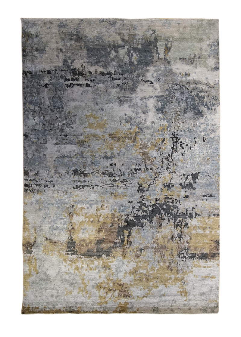 Oriental Rug Indian Handmade Area Modern 11'10"x14'10" (12x15) Whites/Beige Gray Abstract Splatter Design #A34087