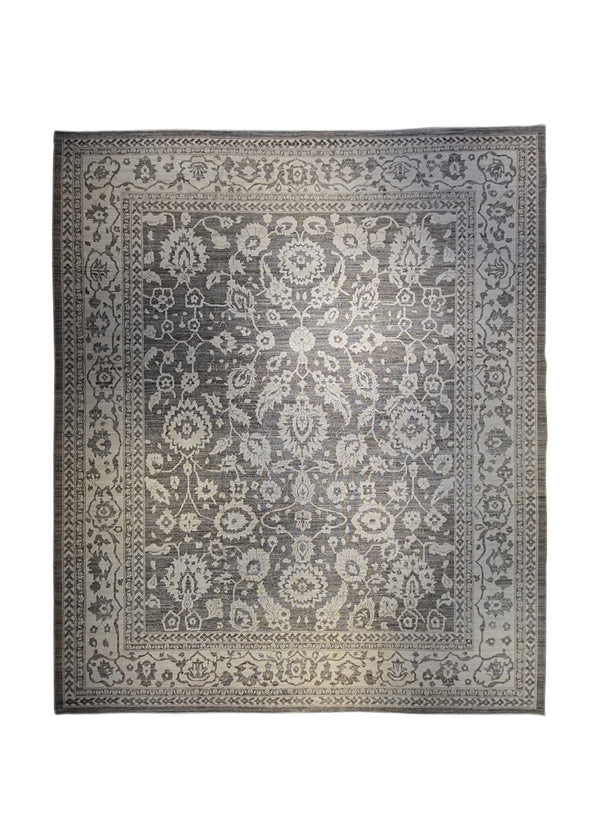 Oriental Rug Pakistani Handmade Area Transitional 12'4"x14'8" (12x15) Gray Whites/Beige Stone Wash Oushak Floral Design #A34096