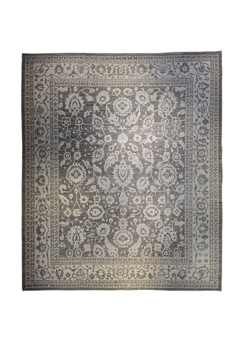 Oriental Rug Pakistani Handmade Area Transitional 12'4"x14'8" (12x15) Gray Whites/Beige Stone Wash Oushak Floral Design #A34096