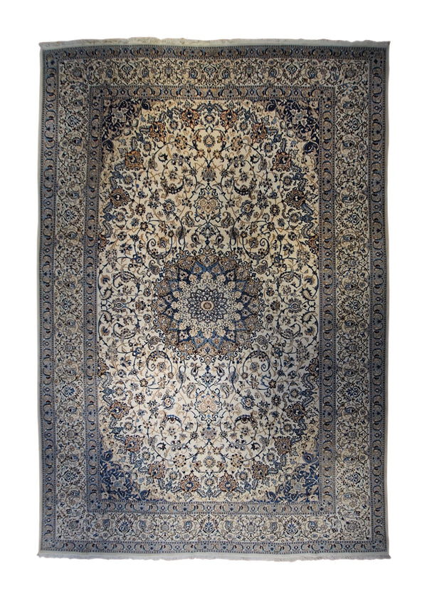 Persian Rug Nain Handmade Area Traditional 11'2"x16'4" (11x16) Whites/Beige Blue Floral Design #A34098