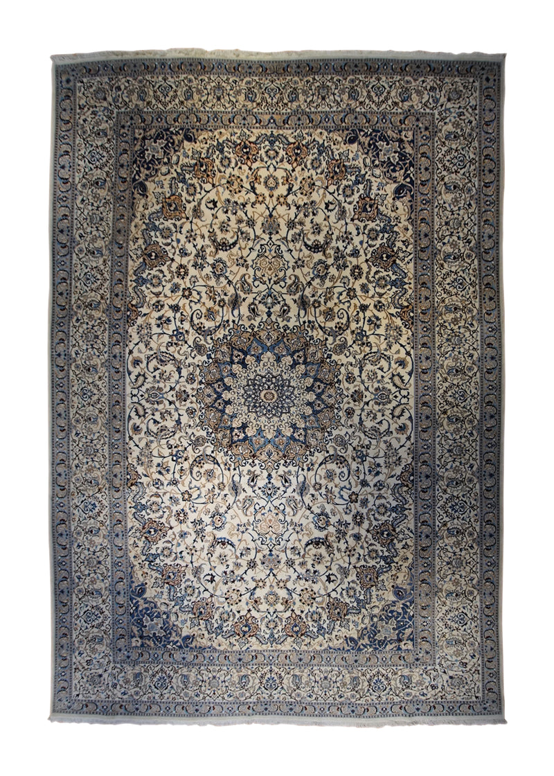 Persian Rug Nain Handmade Area Traditional 11'2"x16'4" (11x16) Whites/Beige Blue Floral Design #A34098