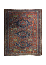 A34099 Caucasian Rug Shirvan Handmade Area Tribal Antique 8'3'' x 10'1'' -8x10- Red Blue Kilim Geometric Design