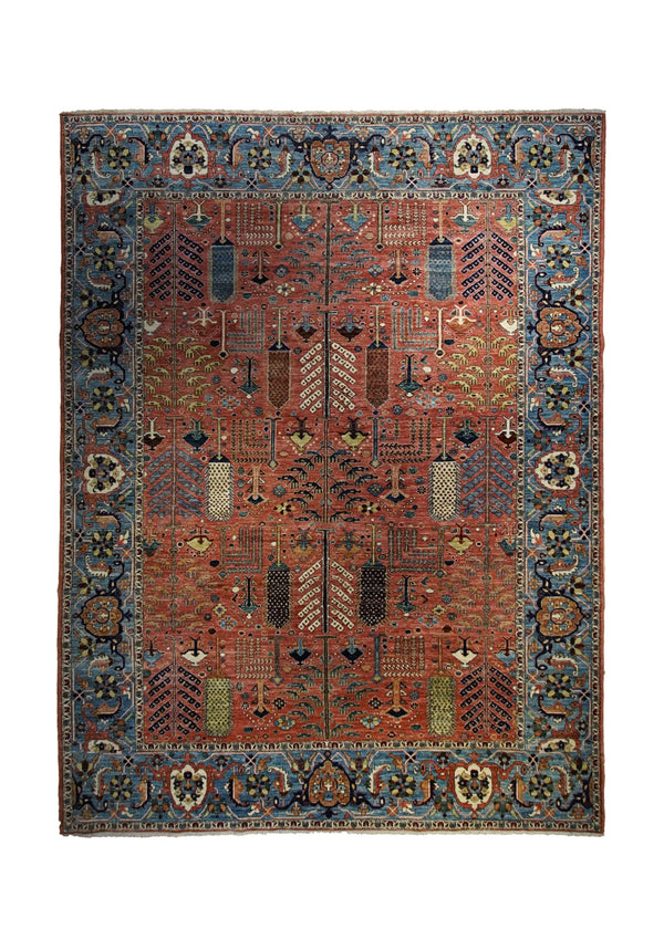 Oriental Rug Pakistani Handmade Area Transitional 8'11"x11'10" (9x12) Red Blue Ariana Tree of Life Bakhshayesh Design #A34120
