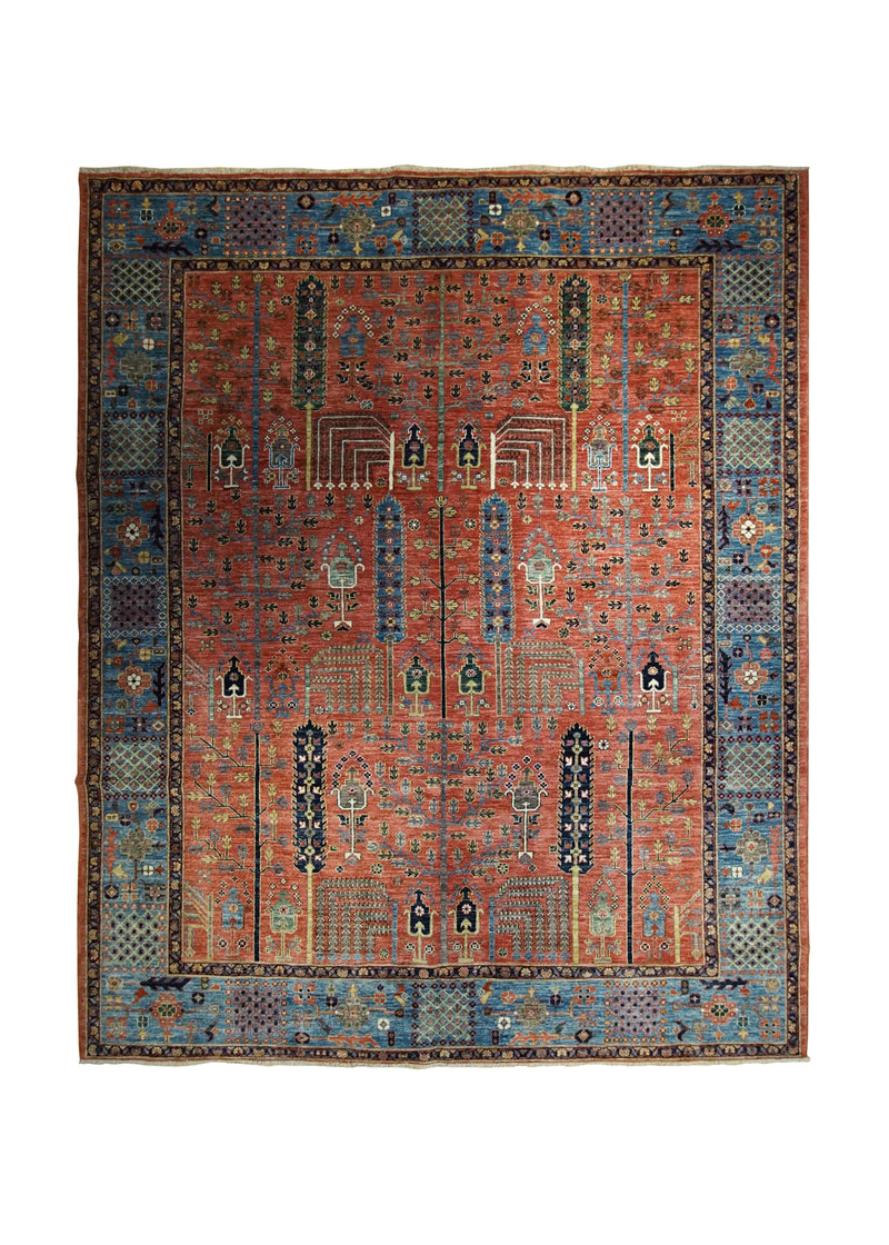 Oriental Rug Pakistani Handmade Area Transitional 7'11"x9'9" (8x10) Red Blue Yellow/Gold Ariana Tree of Life Bakhshayesh Design #A34123