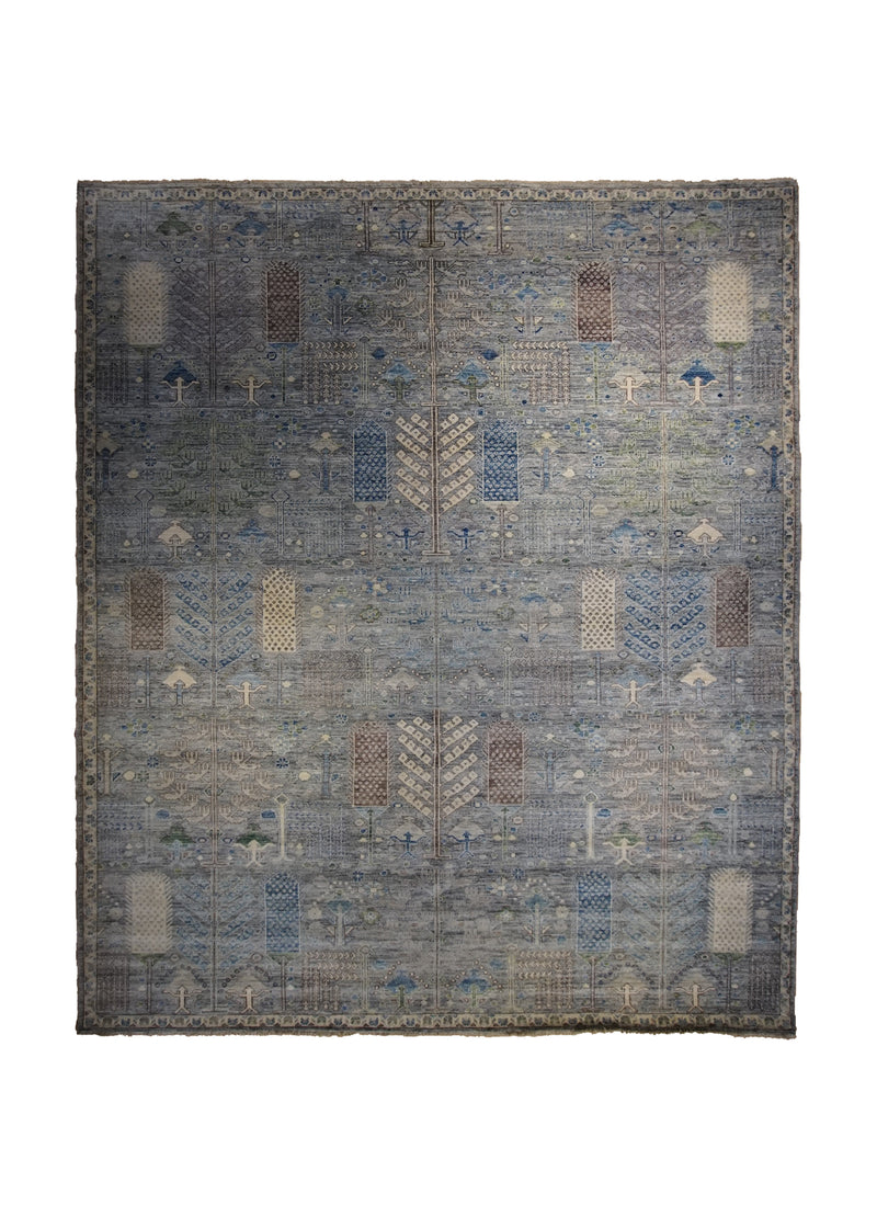 Oriental Rug Pakistani Handmade Area Transitional 8'4"x10'1" (8x10) Gray Blue Ariana Tree of Life Bakhshayesh Design #A34126