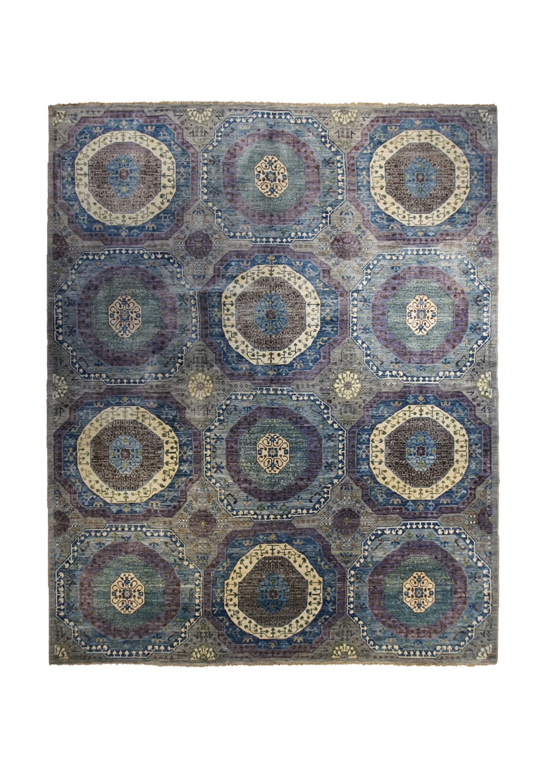Oriental Rug Pakistani Handmade Area Transitional 8'2"x10'1" (8x10) Gray Blue Mamluk Design #A34130