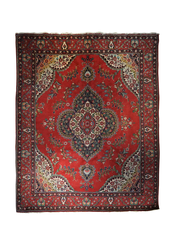 Persian Rug Tabriz Handmade Area Traditional 9'10"x12'6" (10x13) Red Blue Floral Design #A34136