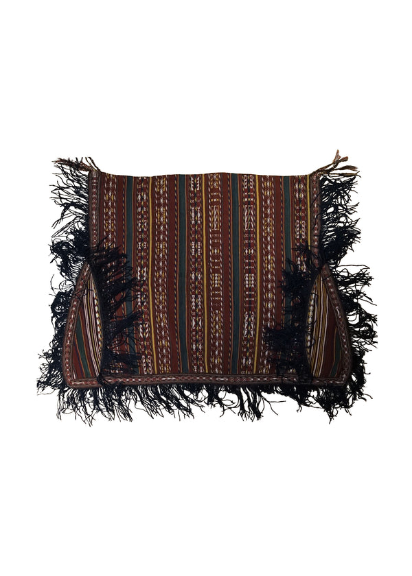 Persian Rug Turkmen Handmade Saddle Tribal Antique 3'4"x4'7" (3x5) Red Black Saddle Bag Geometric Design #A34202