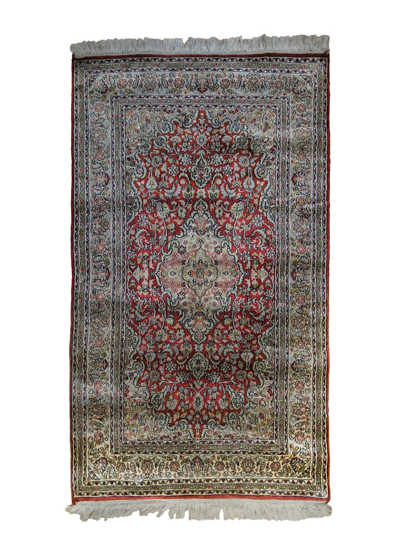 Oriental Rug Kashmiri Handmade Area Traditional 2'6"x4'0" (3x4) Red Green Floral Design #A34207