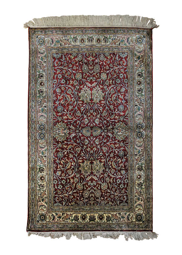 Oriental Rug Kashmiri Handmade Area Traditional 2'6"x4'2" (3x4) Red Floral Design #A34209