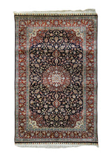 Oriental Rug Turkish Handmade Area Traditional 2'6"x4'2" (3x4) Red Black Floral Design #A34211
