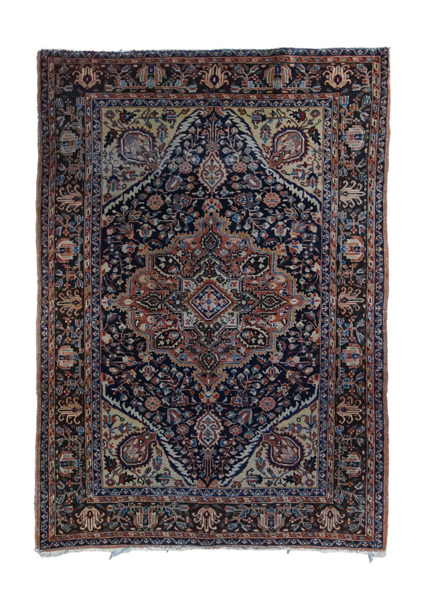 Persian Rug Tabriz Handmade Area Antique Traditional 3'5"x5'0" (3x5) Black Red Floral Design #A34226