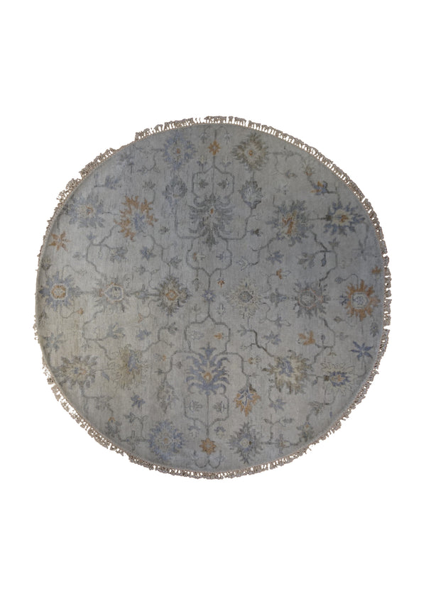 Oriental Rug Indian Handmade Round Transitional Neutral 6'0"x6'0" (6x6) Whites/Beige Oushak Design #A34241