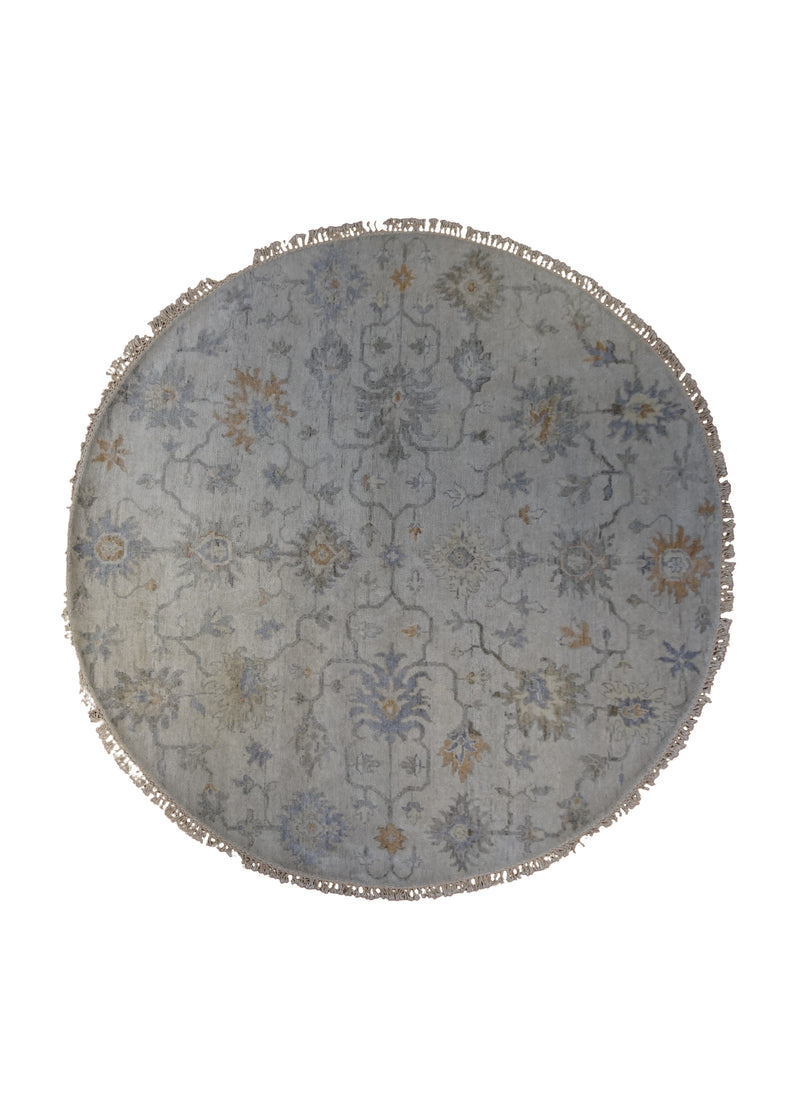 Oriental Rug Indian Handmade Round Transitional Neutral 6'0"x6'0" (6x6) Whites/Beige Oushak Design #A34241