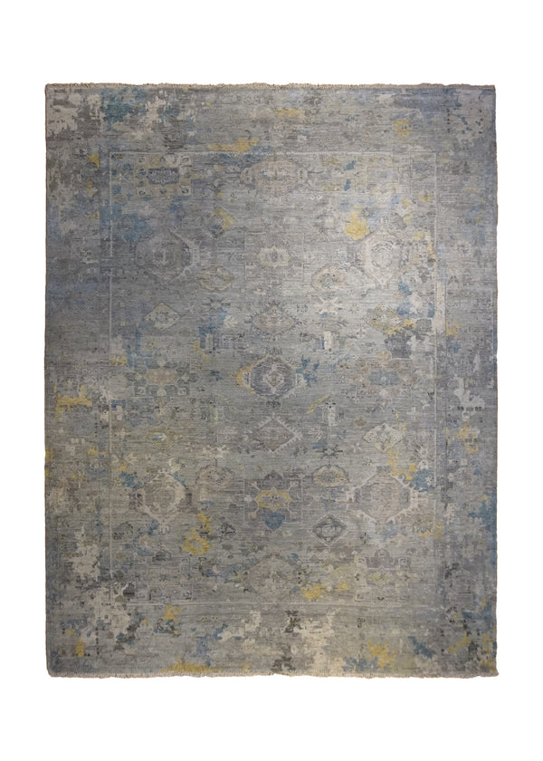 Oriental Rug Indian Handmade Area Transitional Neutral 9'2"x11'9" (9x12) Whites/Beige Yellow/Gold Erased Kazak Design #A34255