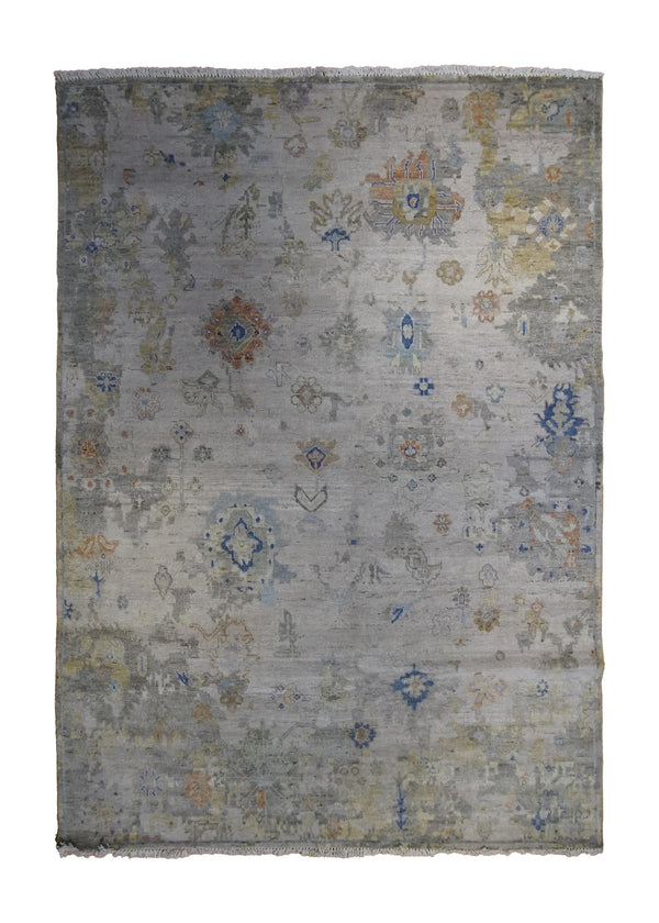 Oriental Rug Indian Handmade Area Transitional Neutral 6'1"x8'10" (6x9) Whites/Beige Yellow/Gold Oushak Design #A34257