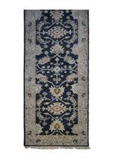 Oriental Rug Indian Handmade Area Traditional 2'8"x9'7" (3x10) Whites/Beige Black Geometric Design #A34289