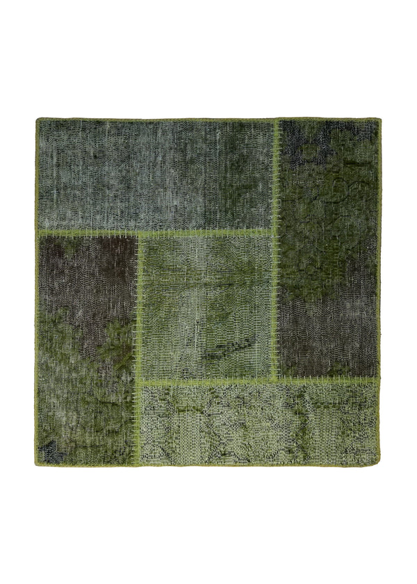 Persian Rug Handmade Square Antique Vintage 2'7"x2'7" (3x3) Green Distressed Patchwork Design #A34310