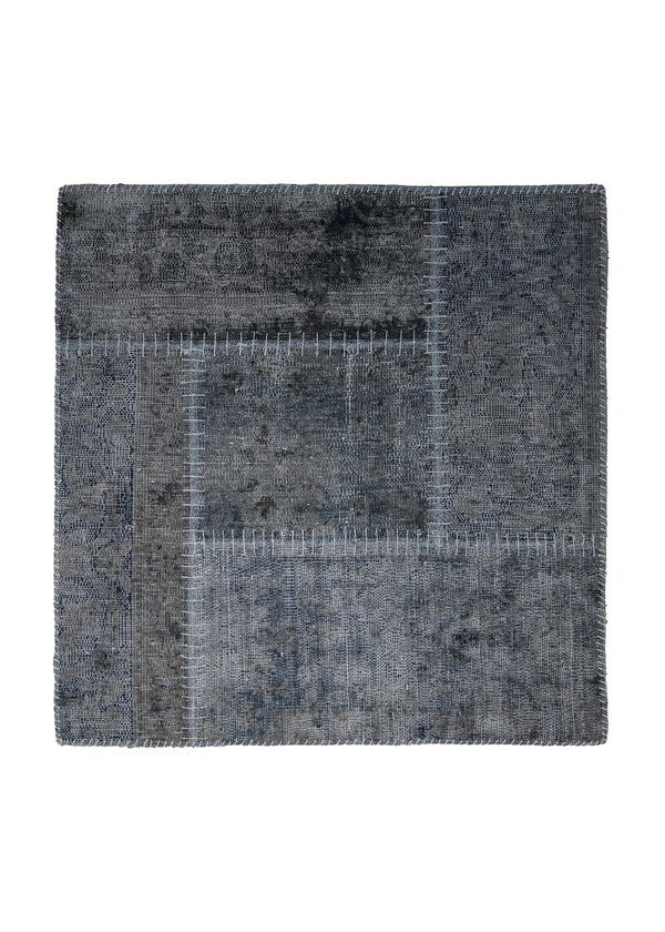 Persian Rug Handmade Square Antique Vintage 2'7"x2'7" (3x3) Gray Distressed Patchwork Design #A34312