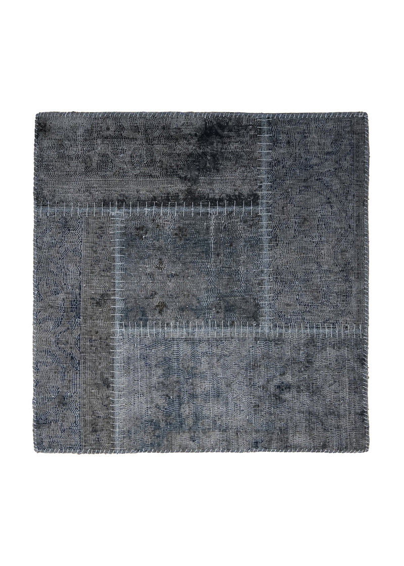 Persian Rug Handmade Square Antique Vintage 2'7"x2'7" (3x3) Gray Distressed Patchwork Design #A34312