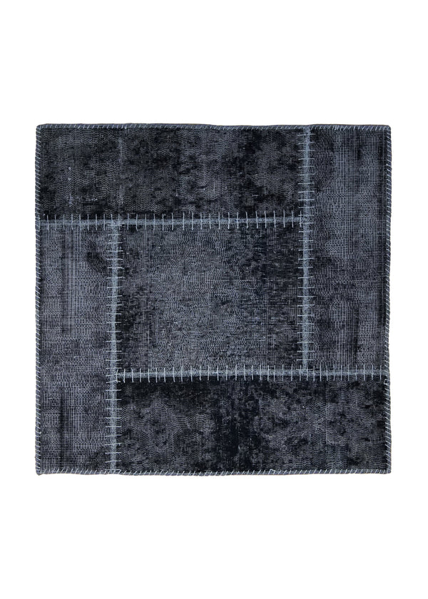 Persian Rug Handmade Square Antique Vintage 2'7"x2'7" (3x3) Black Distressed Patchwork Design #A34313