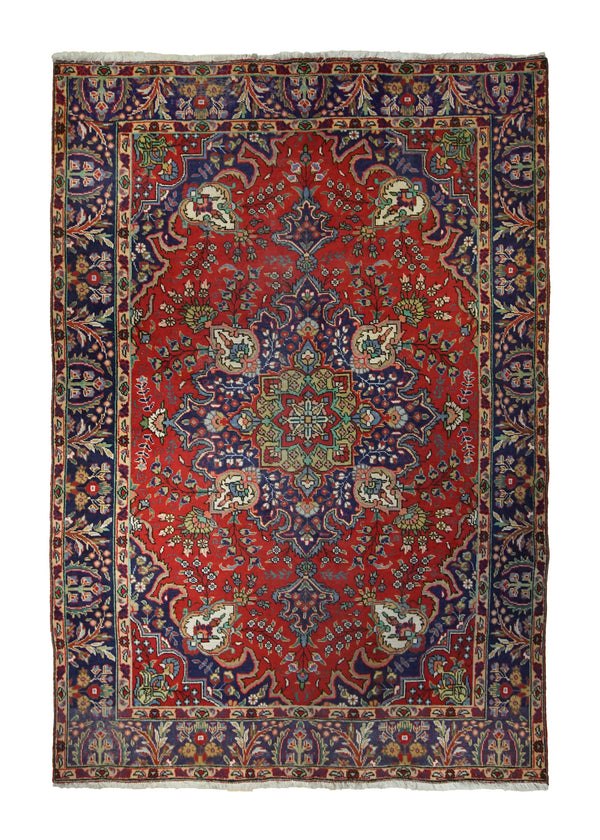 Persian Rug Tabriz Handmade Area Traditional 6'5"x9'4" (6x9) Red Blue Geometric Design #A34324